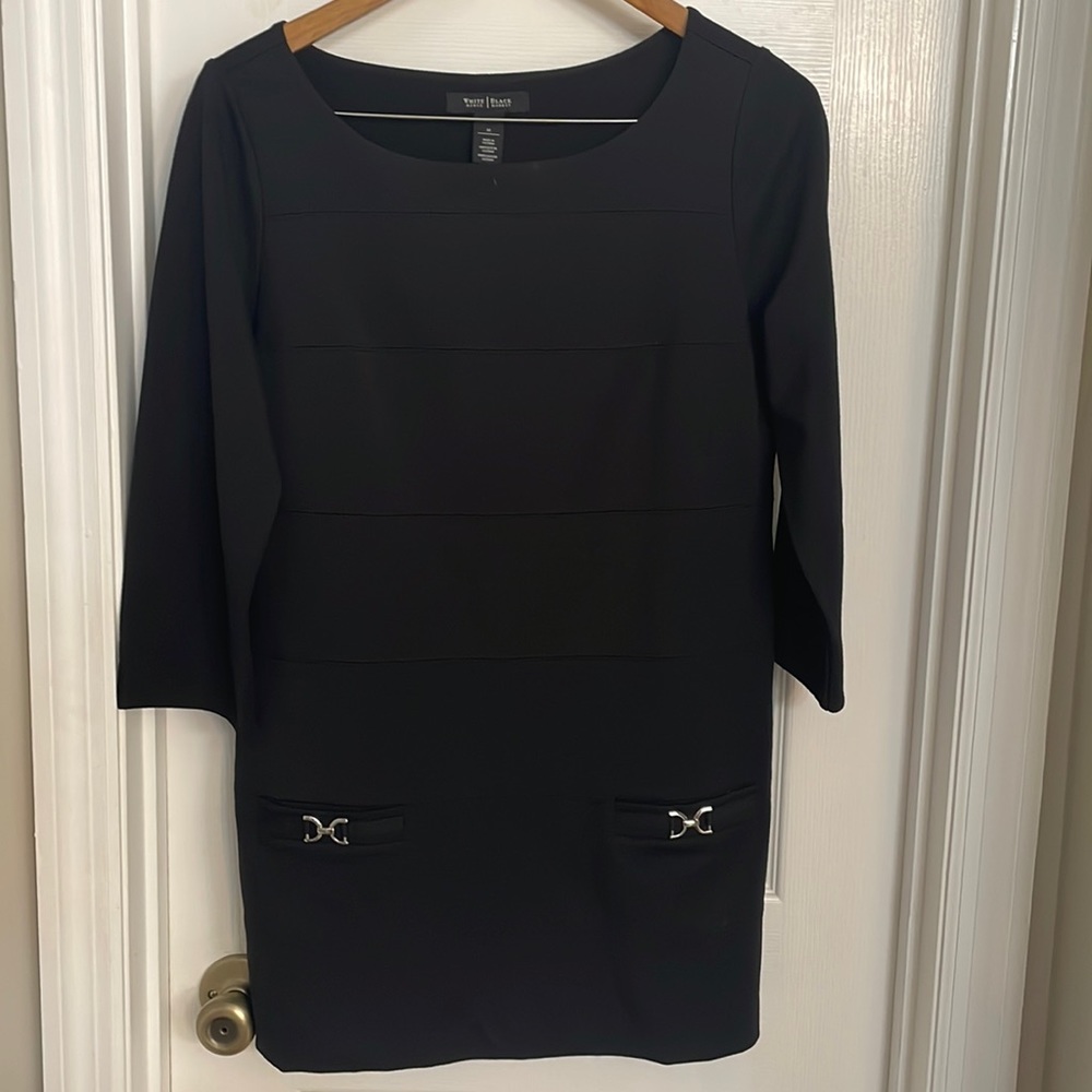 White House Black Market Black Shift Dress Sz M EUC